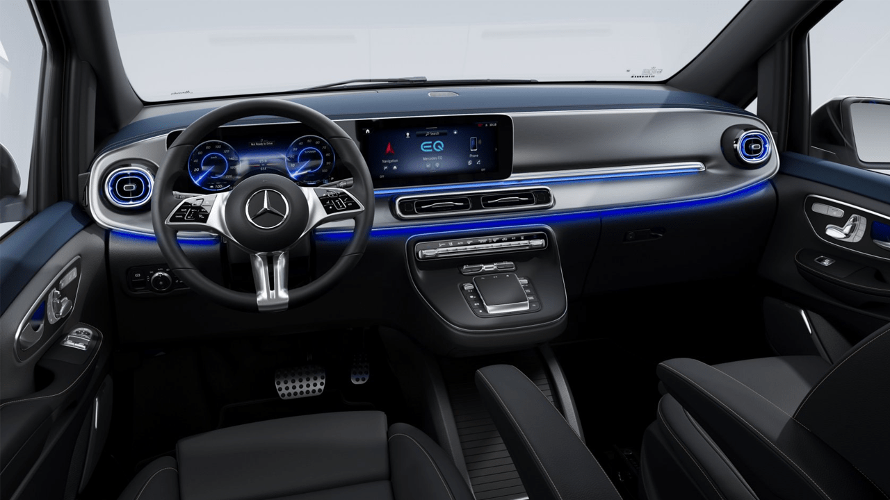 Vue habitacle avant Mercedes EQV