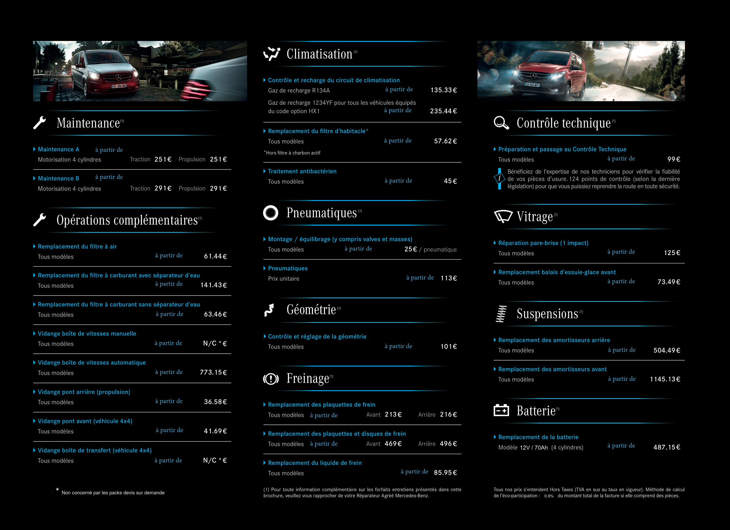 Forfaits entretien du Mercedes Vito
