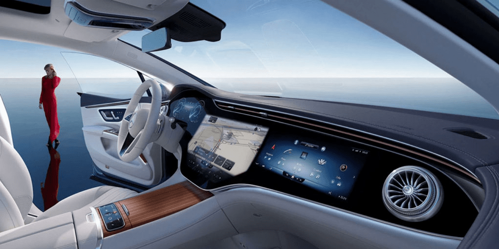 Vue intérieure de l'habitacle avant de l'EQS