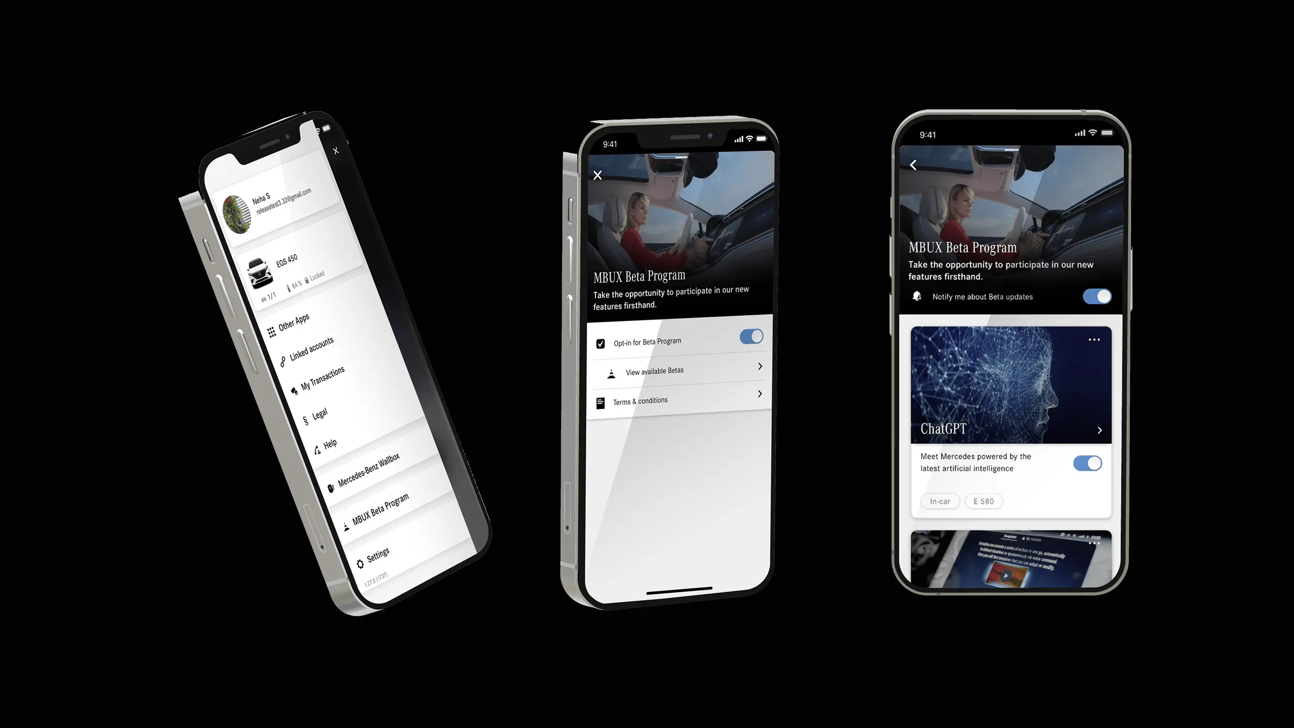 Aperçu de l'application Mercedes Me sur un smartphone