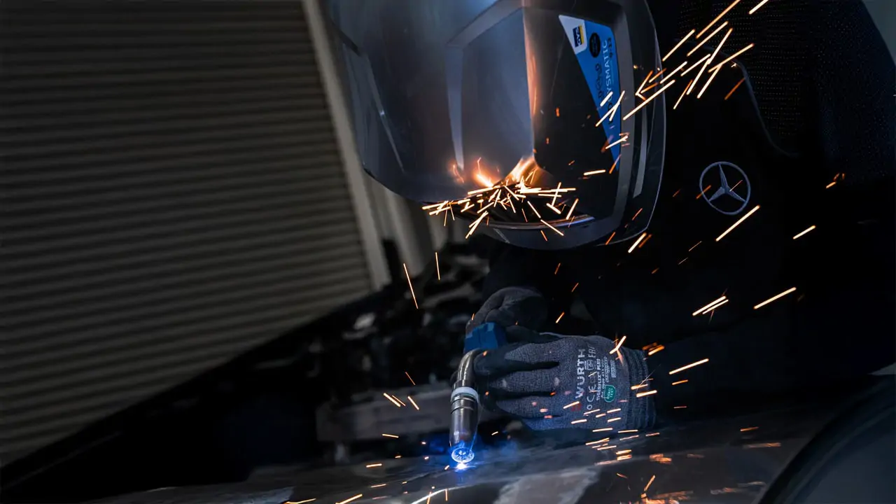 Carrossier Kroely intervenant sur une voiture